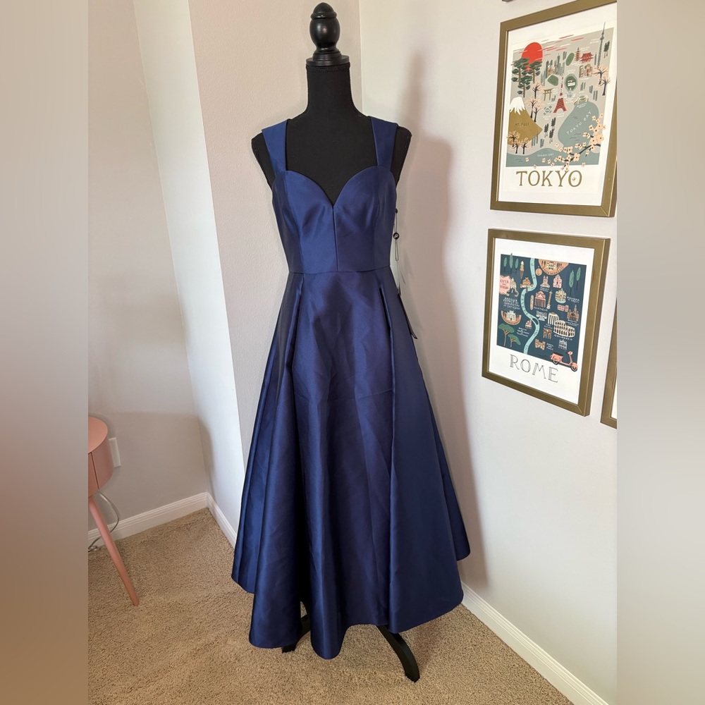Adrianna Papell Navy Mikado Dress Size 2 NWT Sweetheart Full Skirt